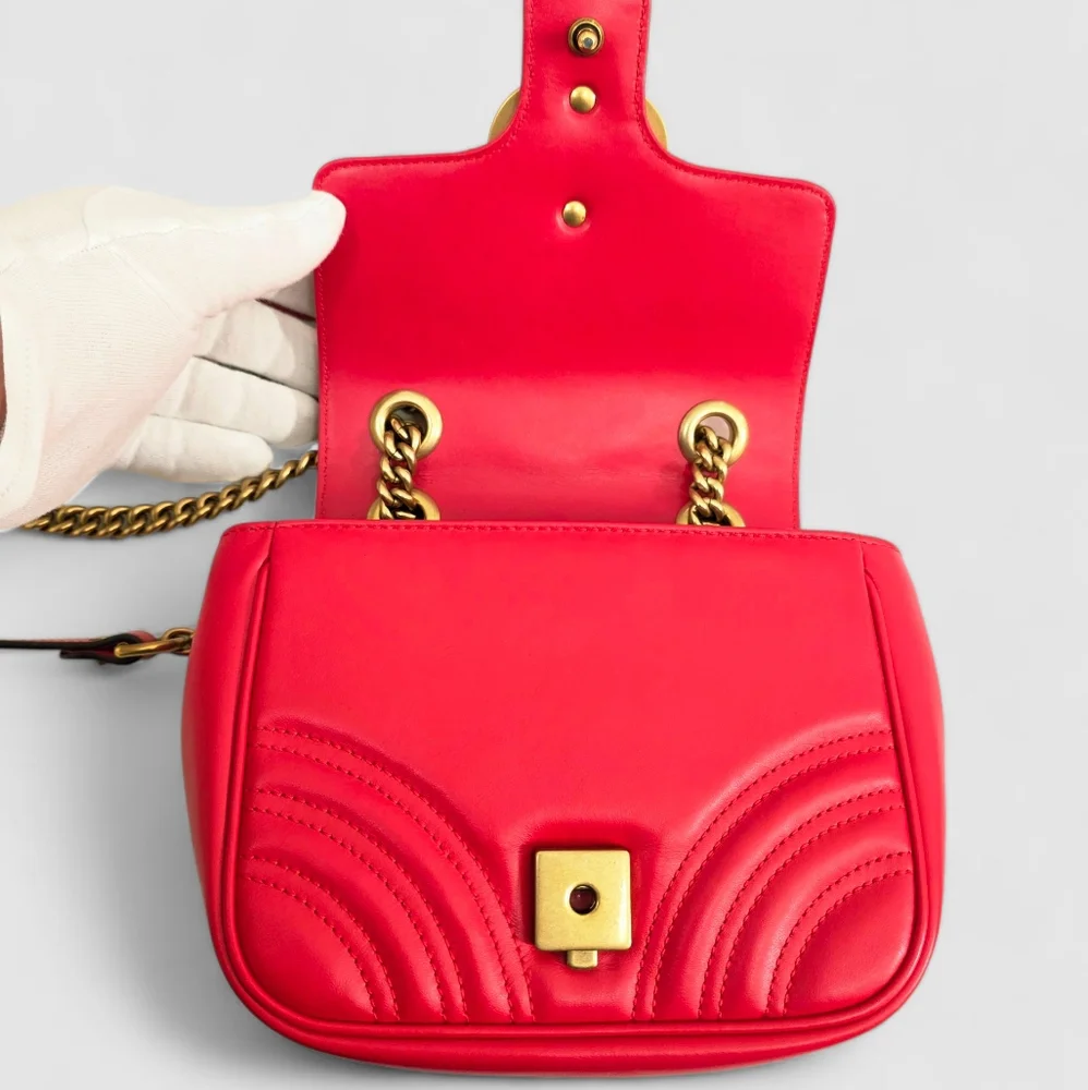 Gucci GG Marmont Matelasse Mini Square Shoulder Bag Red Leather